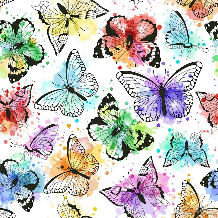 Papier peint à motif  Papillons aquarelles abstraites