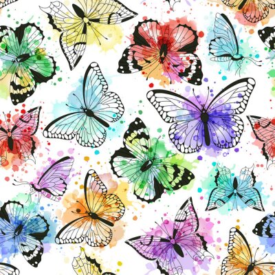 Papier peint à motif  Papillons aquarelles abstraites
