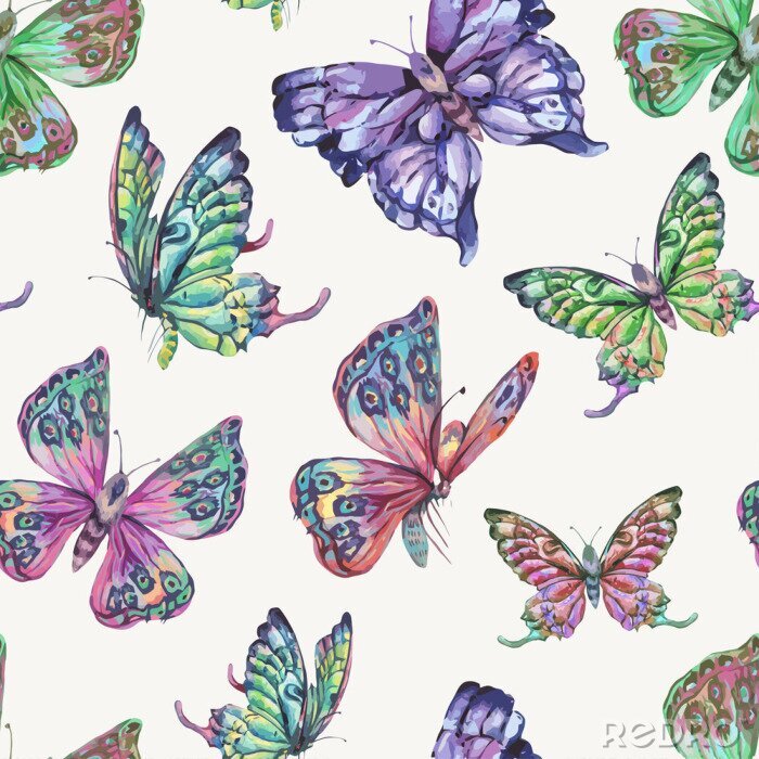 Papier peint à motif  Papillons arc-en-ciel réalistes