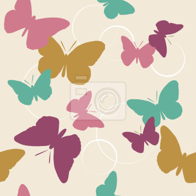 Papier peint à motif  Papillons avec des cercles pour les filles