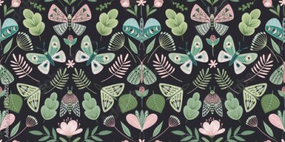 Papier peint à motif  Papillons boho verts