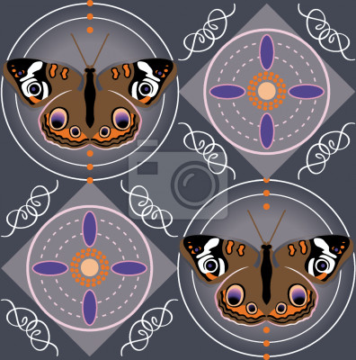 Papier peint à motif  Papillons bruns et fond géométrique coloré