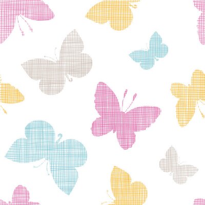 Papier peint à motif  Papillons colorés à carreaux
