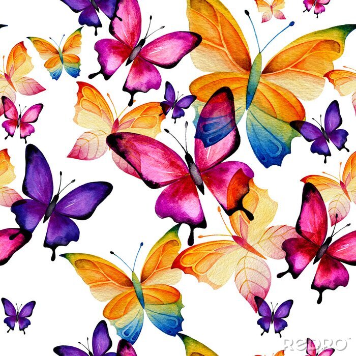 Papier peint à motif  Papillons colorés de différentes tailles