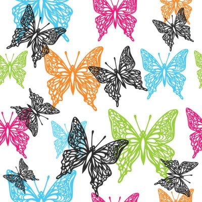 Papier peint à motif  Papillons colorés et noirs