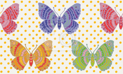 Papier peint à motif  Papillons colorés sur un fond à pois