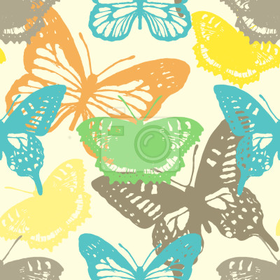 Papier peint à motif  Papillons colorés toniques sur le fond