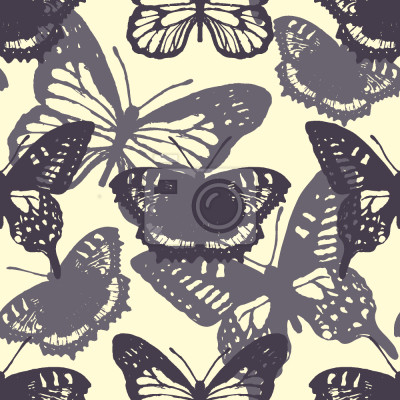 Papier peint à motif  Papillons dans les tons de gris sur fond beige