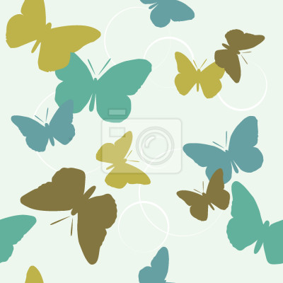 Papier peint à motif  Papillons de différentes couleurs sur fond bleu