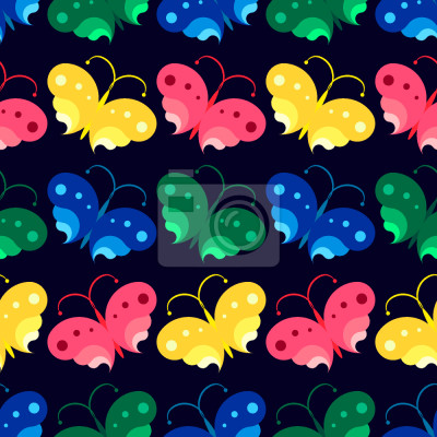 Papier peint à motif  Papillons de différentes couleurs sur fond noir