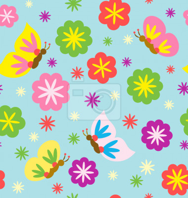 Papier peint à motif  Papillons et fleurs pour enfants