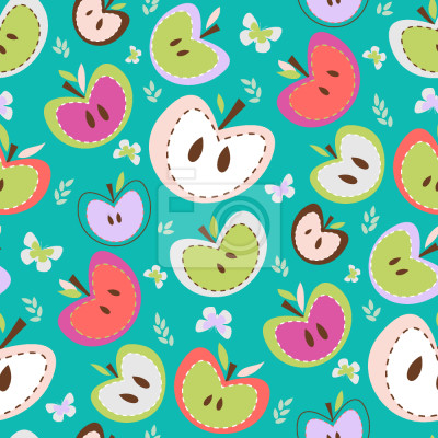 Papier peint à motif  Papillons miniatures et moitiés de pomme