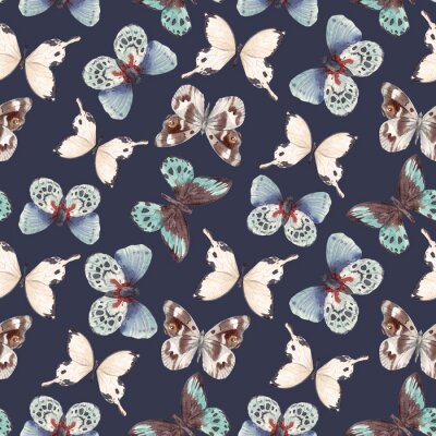 Papier peint à motif  Papillons multicolores sur fond sombre