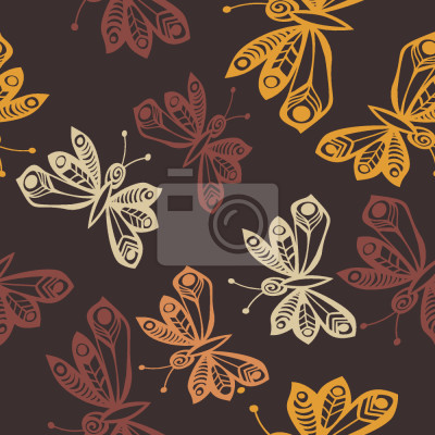 Papier peint à motif  Papillons oranges