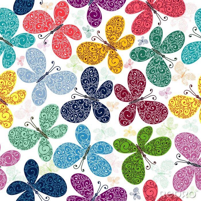 Papier peint à motif  Papillons ornementaux colorés