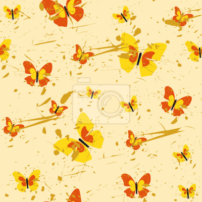 Papier peint à motif  Papillons rétro jaunes et oranges