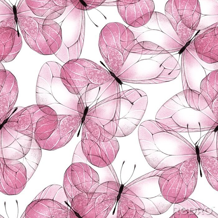 Papier peint à motif  Papillons roses aux ailes délicates
