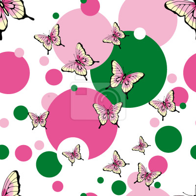 Papier peint à motif  Papillons roses et pois