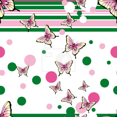 Papier peint à motif  Papillons roses et pois colorés