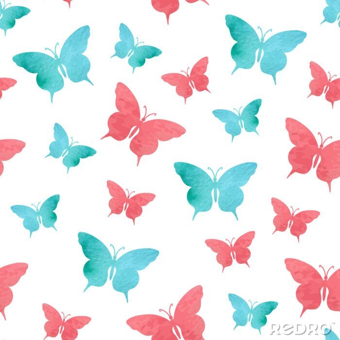 Papier peint à motif  Papillons rouges et bleus