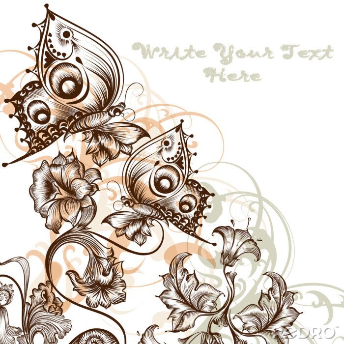 Papier peint à motif  Papillons style ornemental