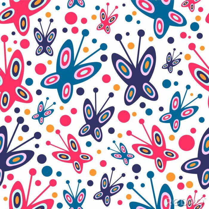 Papier peint à motif  Papillons tricolores