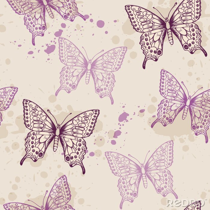 Papier peint à motif  Papillons violets