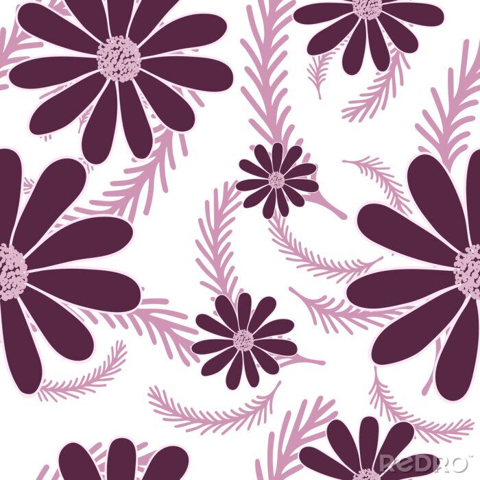 Papier peint à motif  Pâquerettes mauves