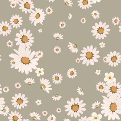 Papier peint à motif  Pâquerettes version graphique sur fond gris