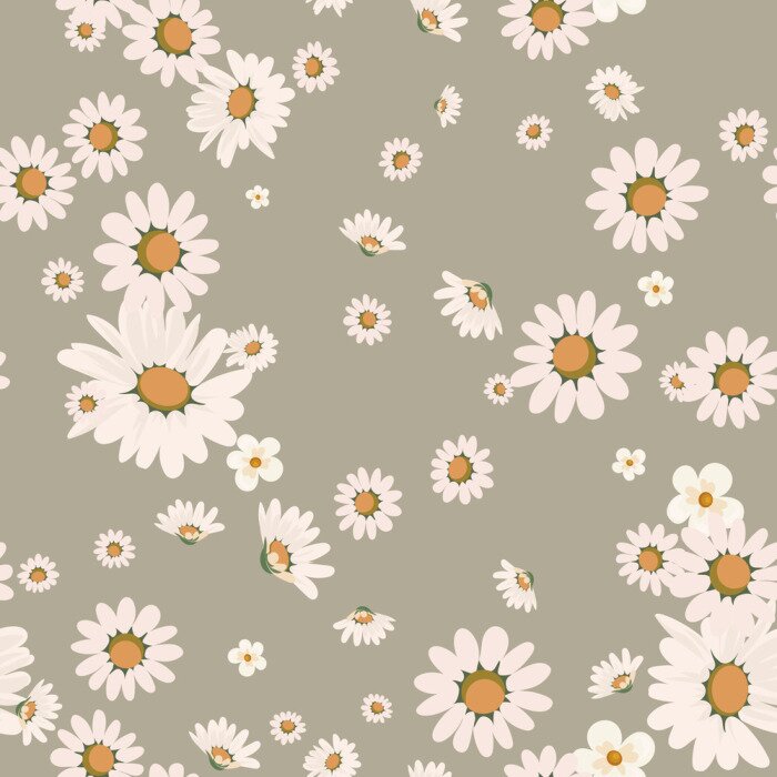 Papier peint à motif  Pâquerettes version graphique sur fond gris