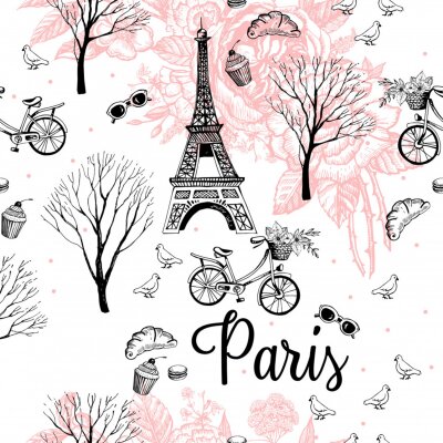 Papier peint à motif  Paris city romance graphic pattern