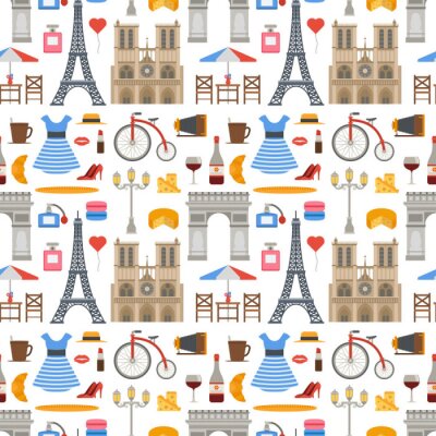 Papier peint à motif  Paris vecteur célèbre voyage cuisine traditionnelle moderne france culture europe eiffel mode design architecture transparente motif fond illustration.