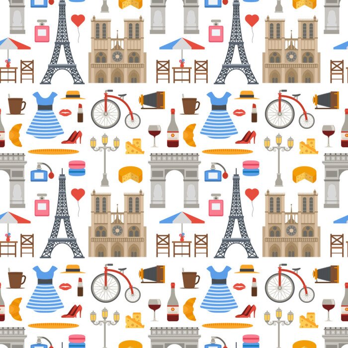 Papier peint à motif  Paris vecteur célèbre voyage cuisine traditionnelle moderne france culture europe eiffel mode design architecture transparente motif fond illustration.