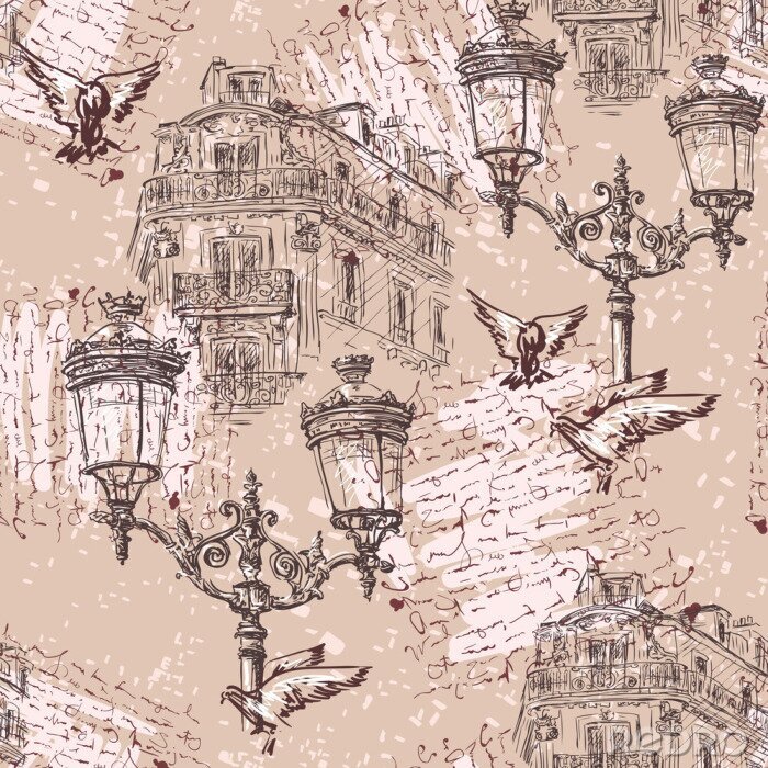 Papier peint à motif  Paris. Vintage seamless pattern 5