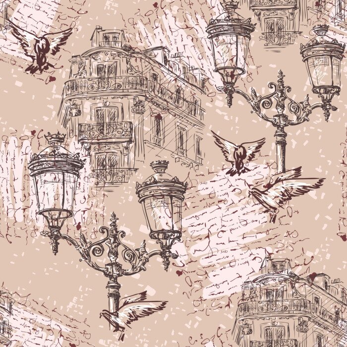 Papier peint à motif  Paris. Vintage seamless pattern 5