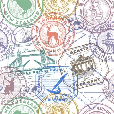 Papier peint à motif  Passport stamps background - set seamless pattern