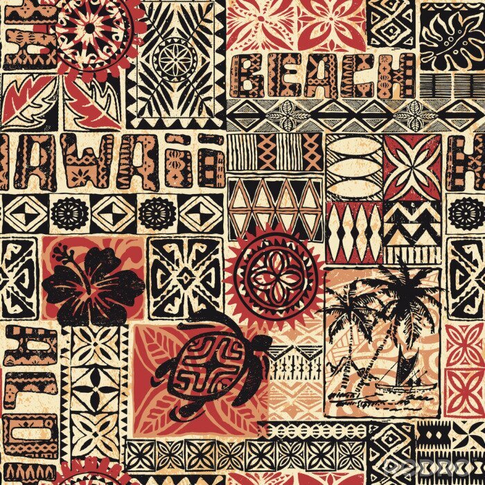 Papier peint à motif  Patchwork style hawaïen