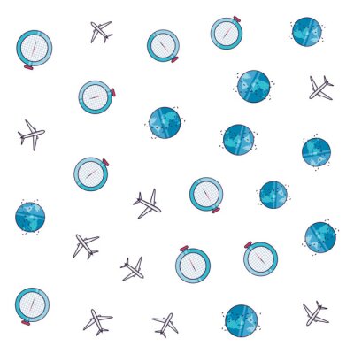 Papier peint à motif  pattern of airplanes with compass guide and planet earth