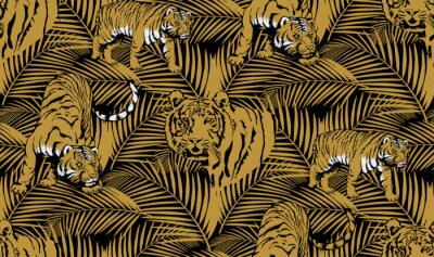 Papier peint à motif  Pattern of tropical animals and leaves. Symbol of summer holidays in faraway countries. Suitable for fabric, wrapping paper and the like. Vector illustration