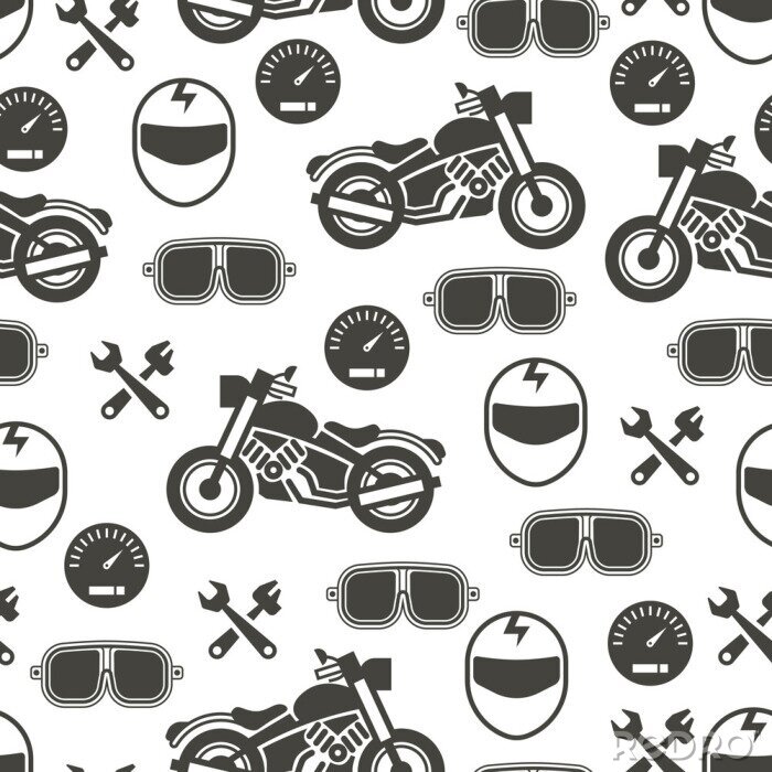 Papier peint à motif  Pattern with motorcycle speed - moto seamless pattern