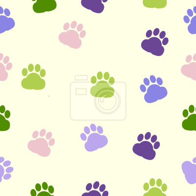 Papier peint à motif  Pattes de chien colorées sur fond beige