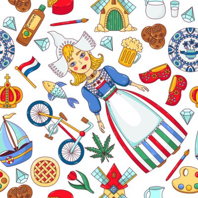 Papier peint à motif  Pays-Bas Pays-Bas doodle icônes vectorielle continue