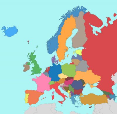 Pays d'Europe en couleurs sur la carte