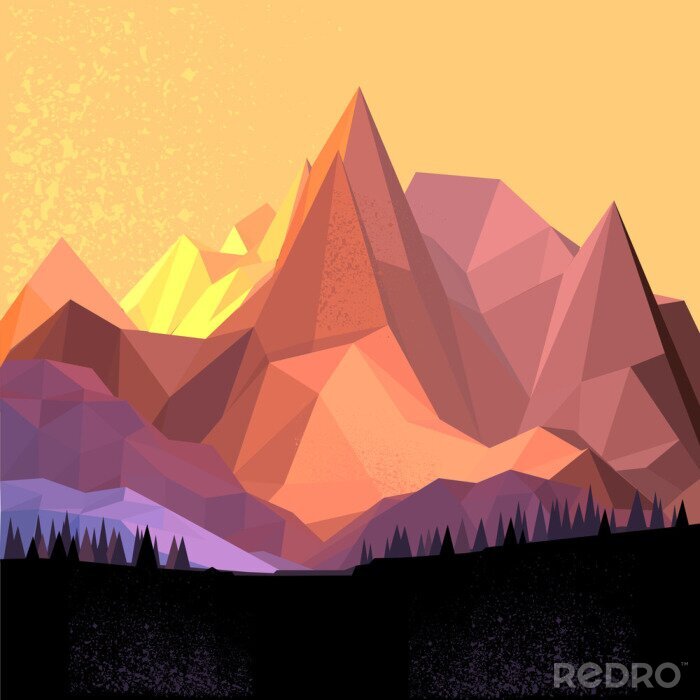 Papier peint à motif  paysage 3d avec des montagnes