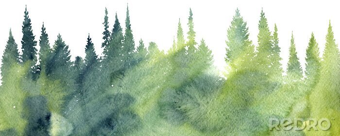 Papier peint à motif  paysage aquarelle avec des arbres