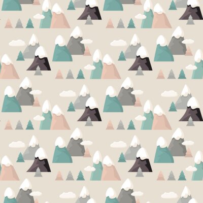 Papier peint à motif  Paysage de montagne aux pastels