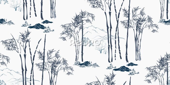 Papier peint à motif  Paysage oriental de bambou