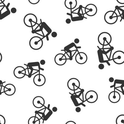 Papier peint à motif  People on bicycle sign icon seamless pattern background. Bike vector illustration on white isolated background. Men cycling business concept.