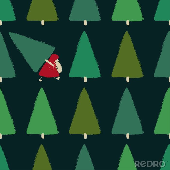 Papier peint à motif  Père Noël dans la forêt verte