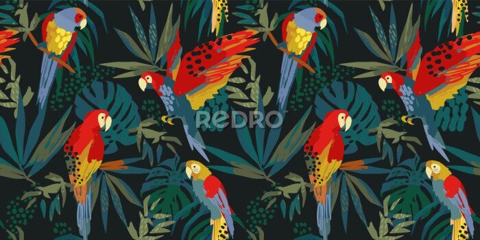 Papier peint à motif  Perroquets colorés sous les tropiques